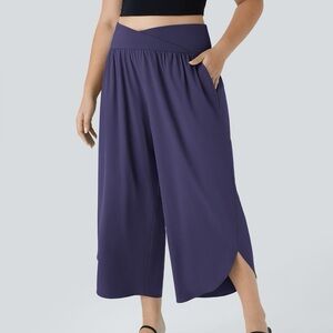 Halara Breezeful High Waisted Crossover Pocket Quick Dry Wide Leg Navy Blue Pant